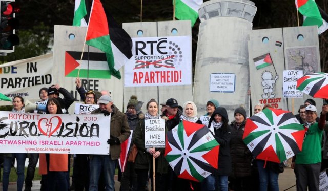 Manifestación contra Eurovisión de Ireland Palestine Solidarity Campaign en Dublín.